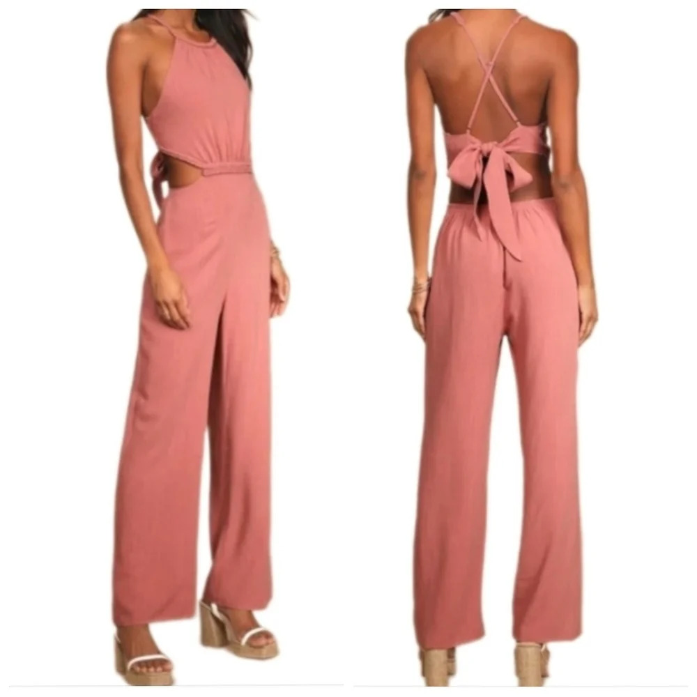 Lulu's Cut Out Jumpsuit In Dusty Pink
